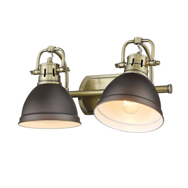 Duncan Aged Brass Two-Light Bath Vanity with Rubbed Bronze Shades, image 3